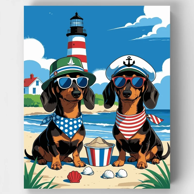 Dachshunds at the Beach - Paint by Numbers Kit