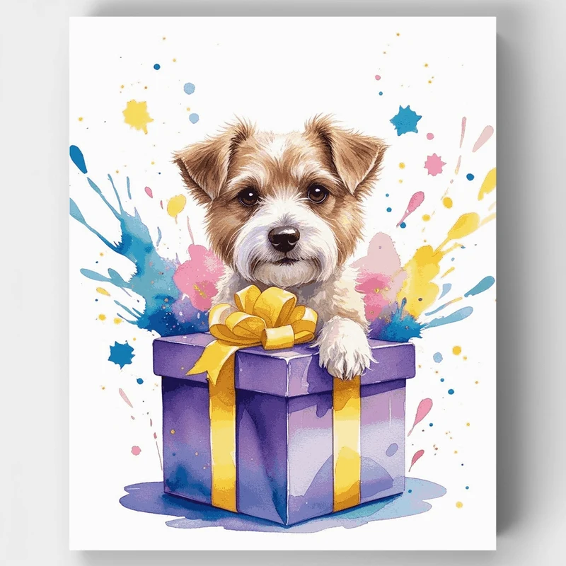 Adorable Puppy Gift Box Surprise - Paint by Numbers Kit