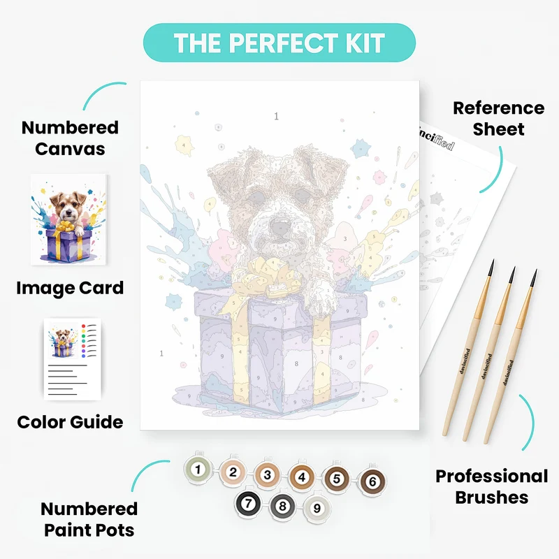 Adorable Puppy Gift Box Surprise - Paint by Numbers Kit