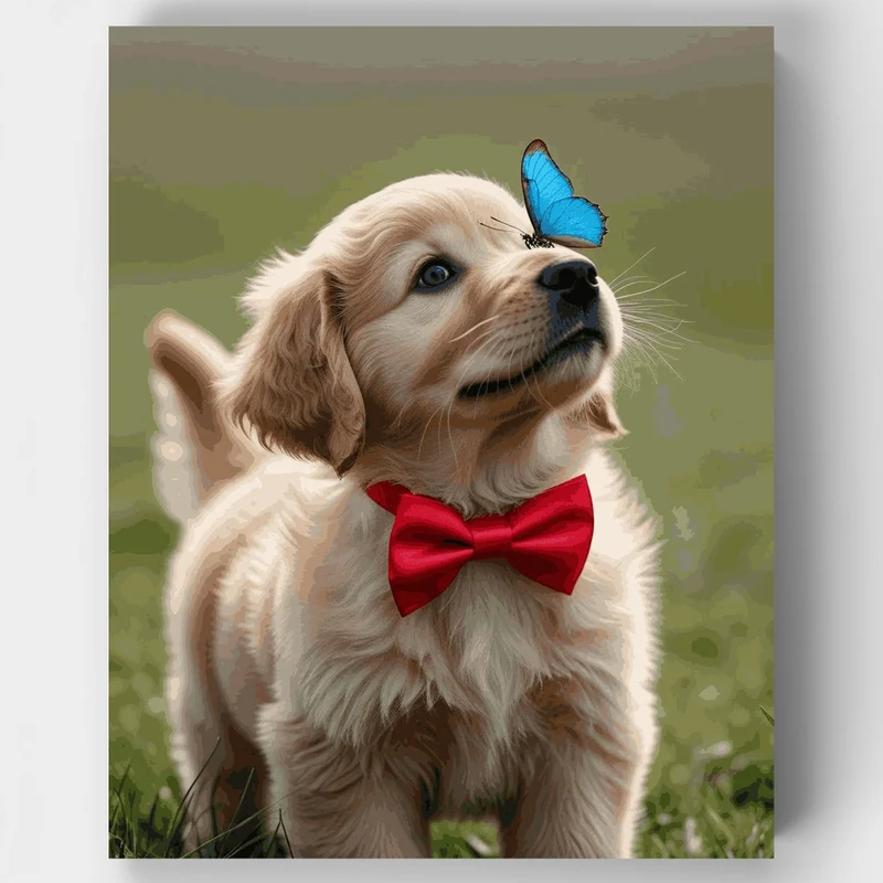 Golden Retriever Puppy with Butterfly - Paint by Numbers Kit