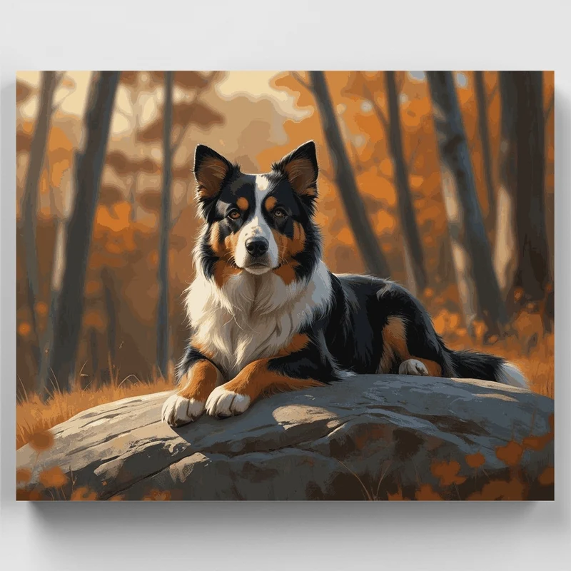 Australian Shepherd in Autumn Forest - Paint by Numbers Kit