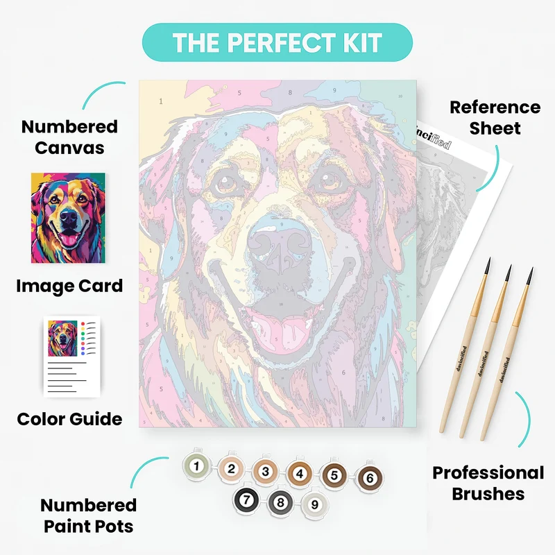 Vibrant Pop Art Golden Retriever - Paint by Numbers Kit