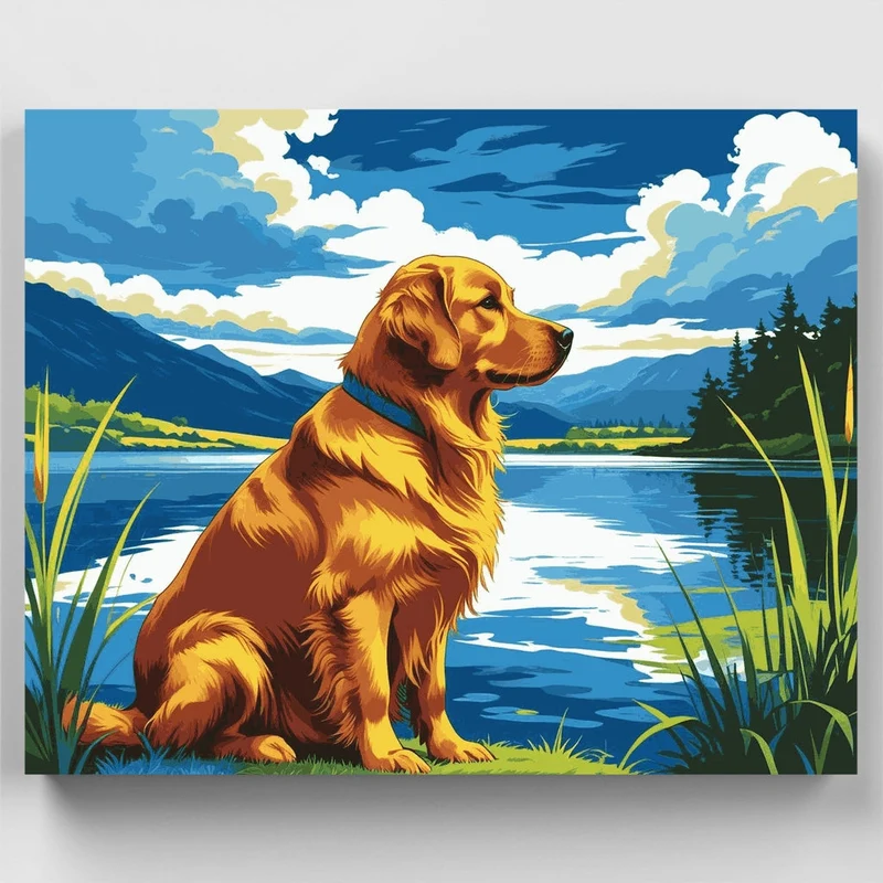 Golden Retriever by the Lake - Paint by Numbers Kit