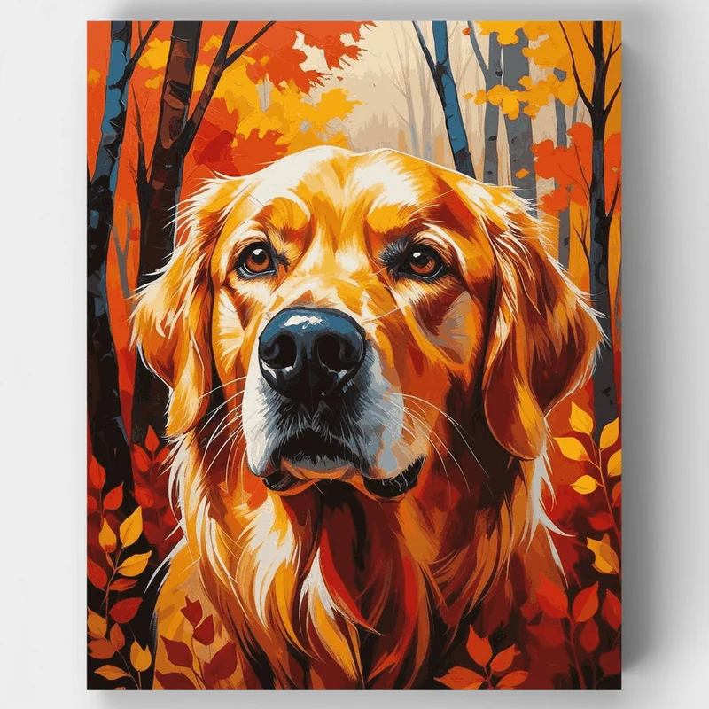 Golden Retriever in Autumn Forest - Paint by Numbers Kit