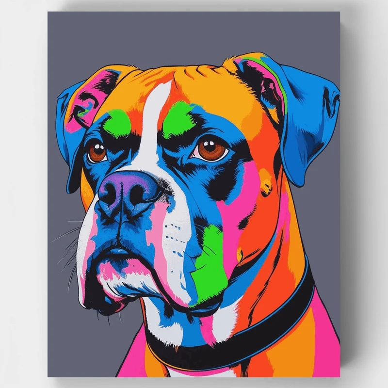 Colorful Boxer Dog Portrait - Paint by Numbers Kit