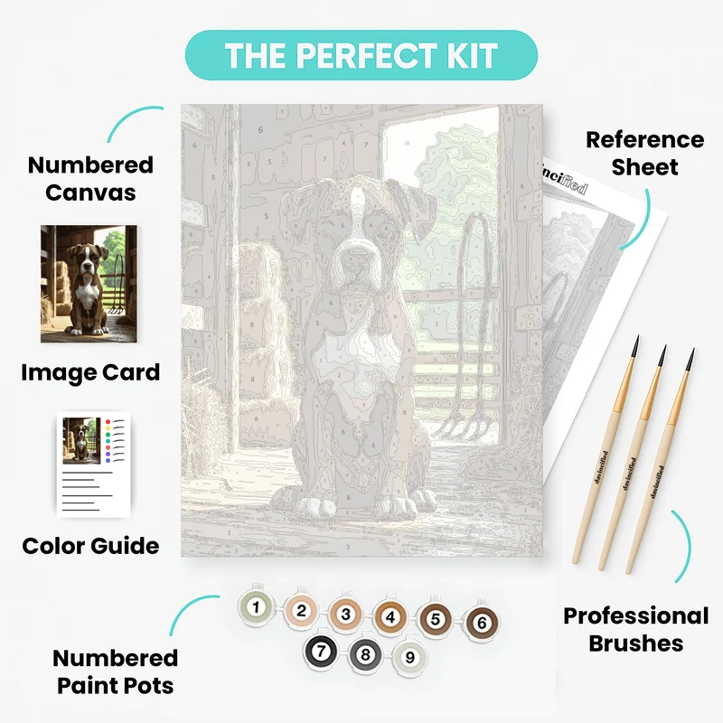 Boxer Puppy in the Barn - Paint by Numbers Kit