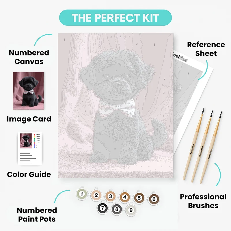 Black Shih Tzu Puppy with Pink Bow Tie - Paint by Numbers Kit