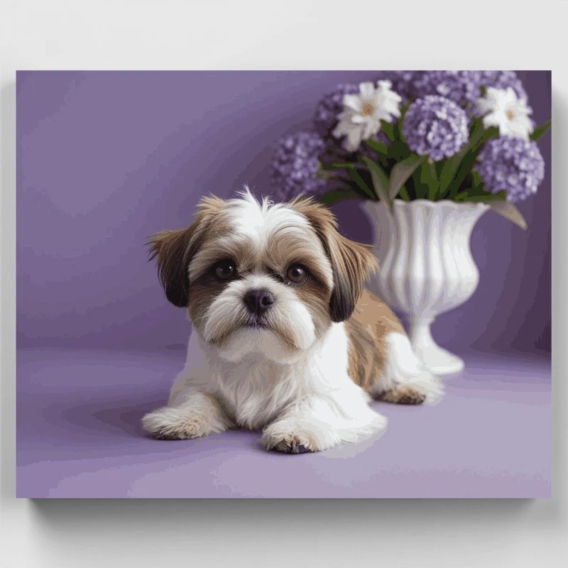 Shih Tzu Portrait with Flowers - Paint by Numbers Kit