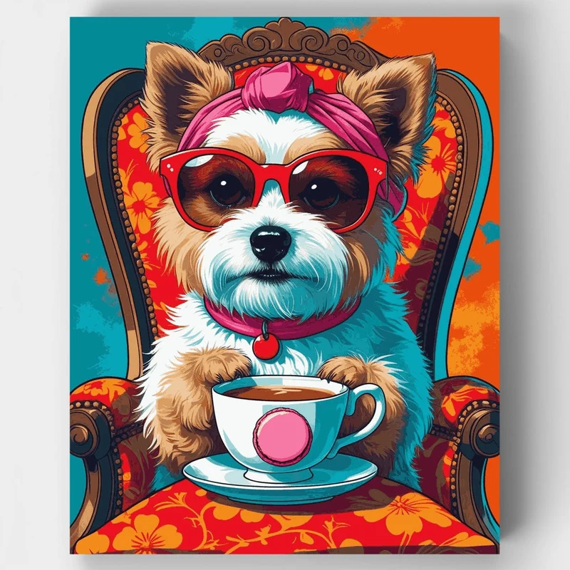 Stylish Yorkie with Coffee - Paint by Numbers Kit