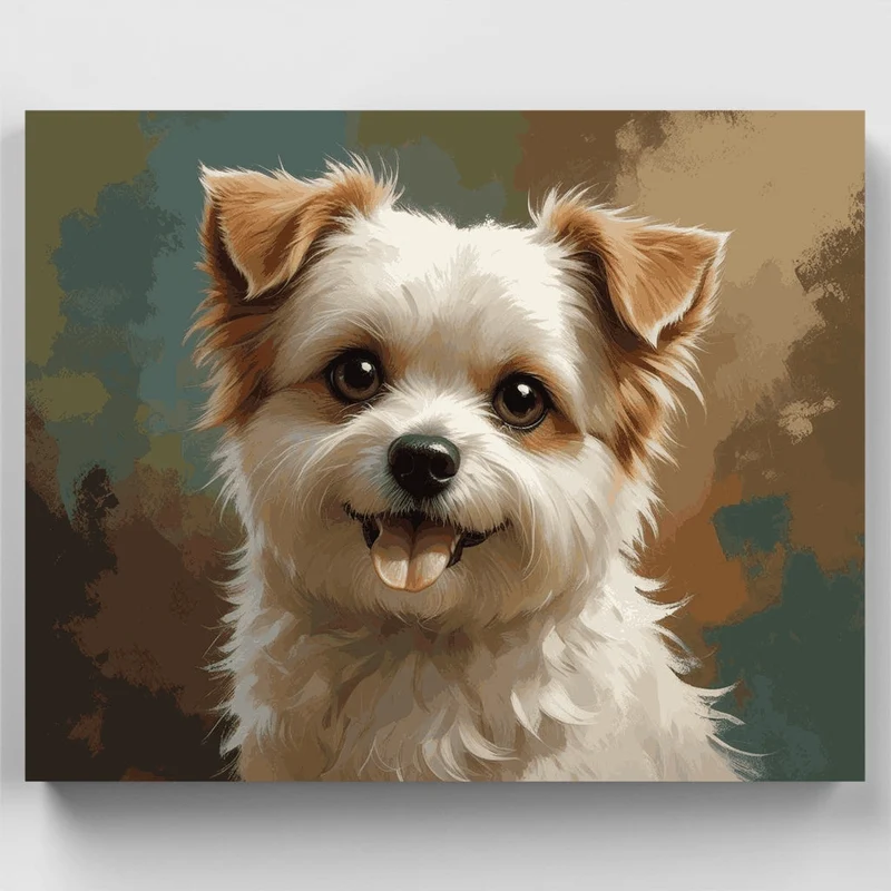 Fluffy Brown and White Dog - Paint by Numbers Kit