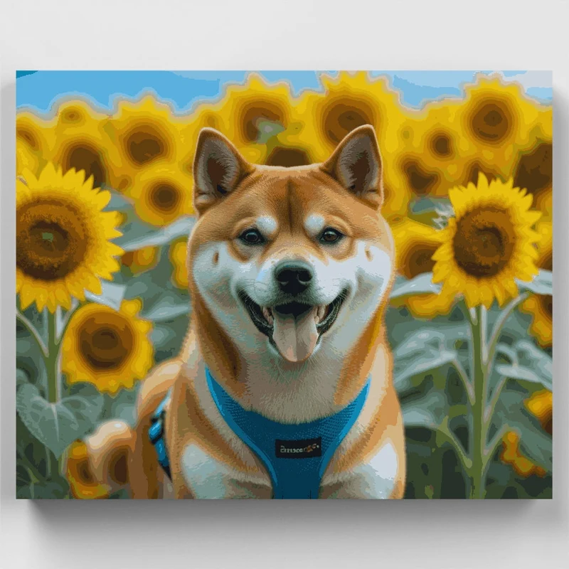 Happy Shiba Inu in Sunflower Field - Paint by Numbers Kit