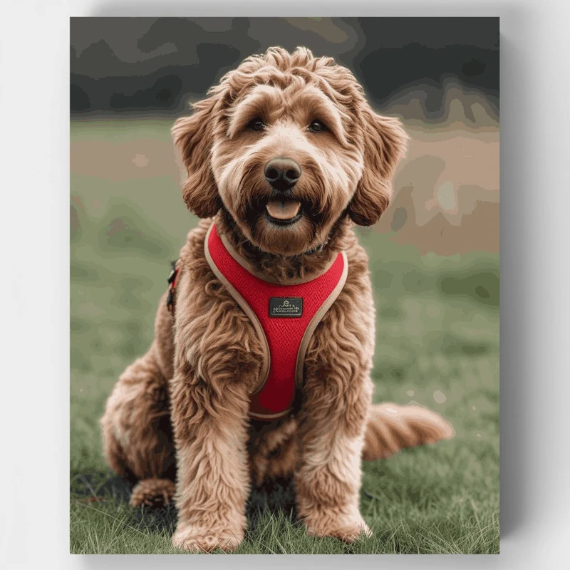 Adorable Labradoodle in Red Harness - Paint by Numbers Kit