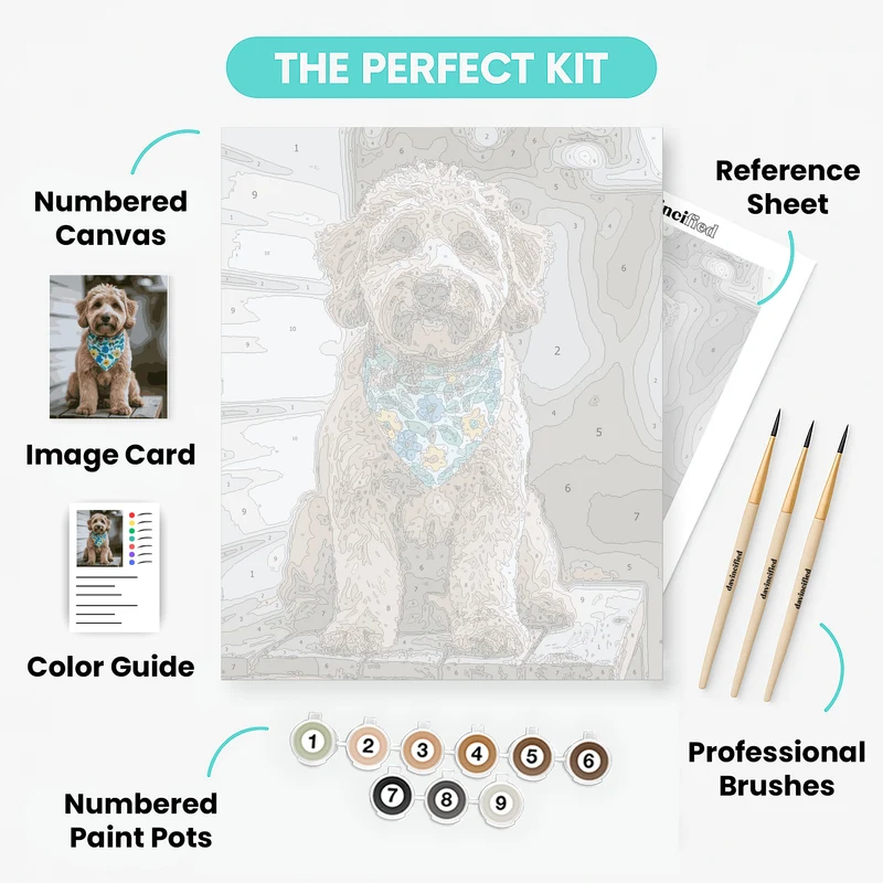 Adorable Labradoodle with Floral Bandana - Paint by Numbers Kit