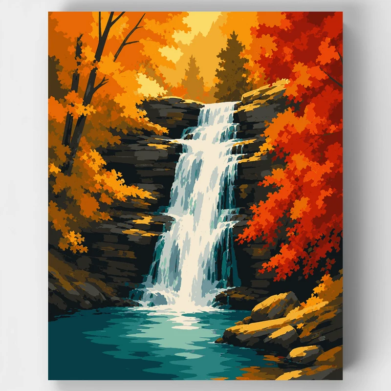 Fiery Forest Cascade - Paint by Numbers Kit