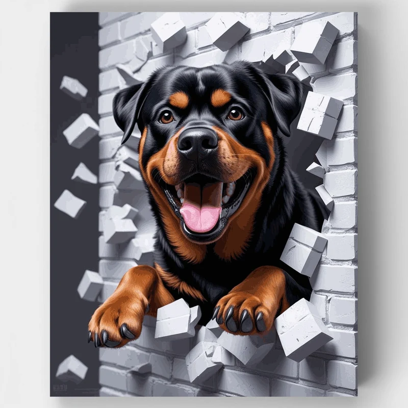 Rottweiler Breaking Through Wall - Paint by Numbers Kit