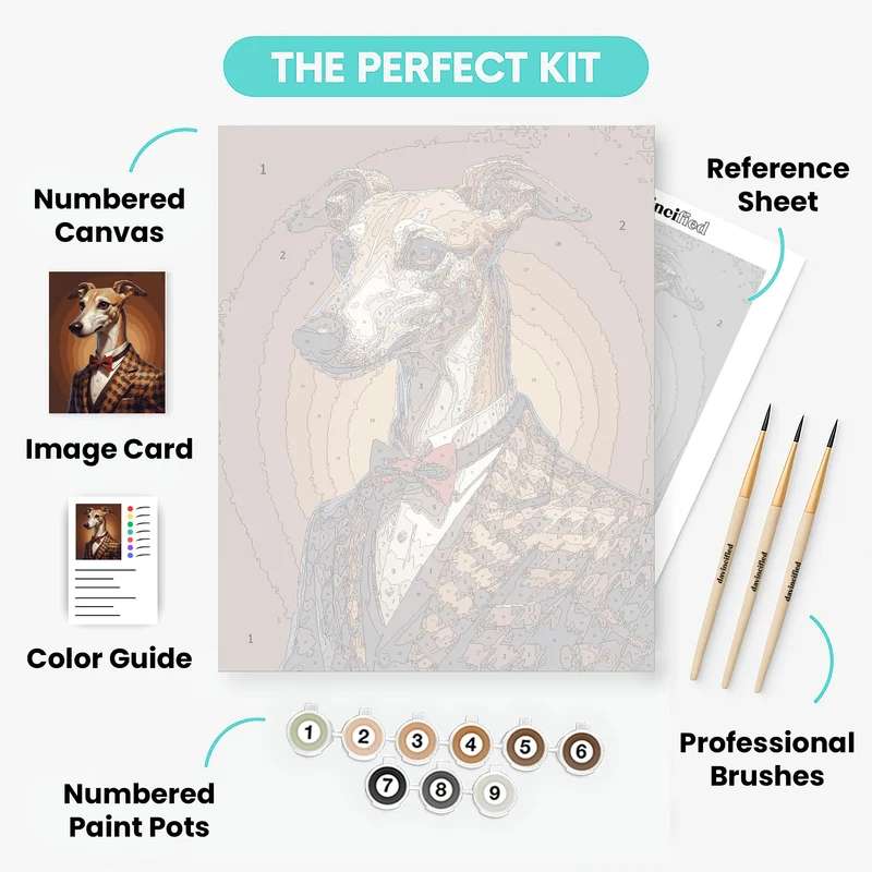 Dapper Greyhound in Houndstooth Suit - Paint by Numbers Kit