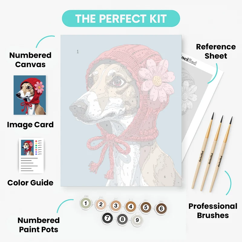 Greyhound in Red Knit Hat - Paint by Numbers Kit