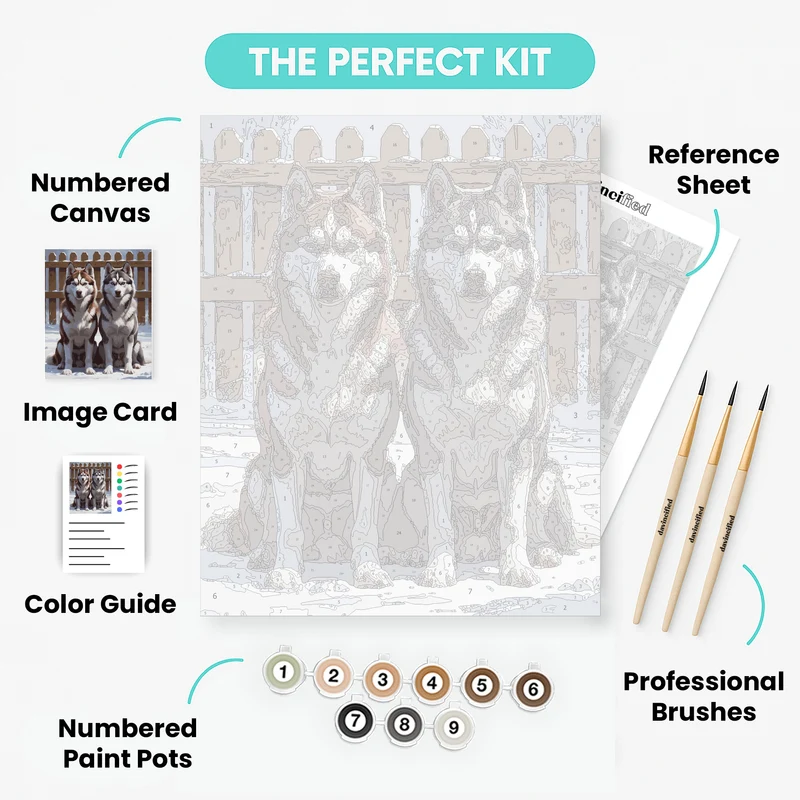 Two Huskies in Winter - Paint by Numbers Kit