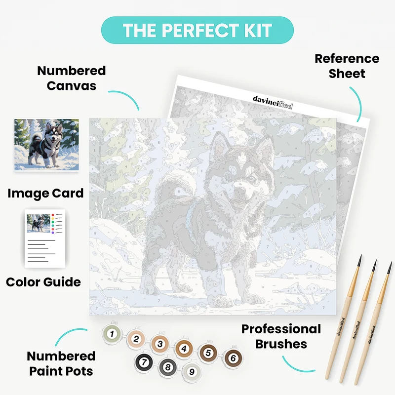 Husky Puppy in Winter Wonderland - Paint by Numbers Kit
