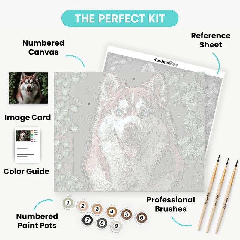 Red and White Husky in Green Forest - Paint by Numbers Kit