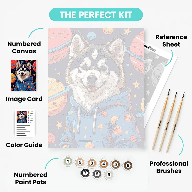 Space Husky in Cosmic Hoodie - Paint by Numbers Kit