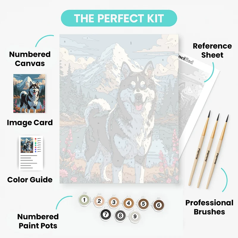 Husky in Mountain Wilderness - Paint by Numbers Kit