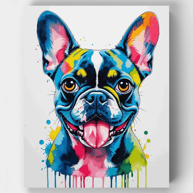 Watercolor French Bulldog with Paint Drips - Paint by Numbers Kit
