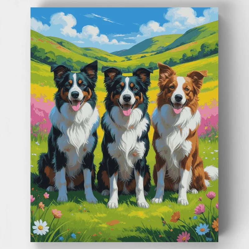 Border Collies in Rolling Hills - Paint by Numbers Kit