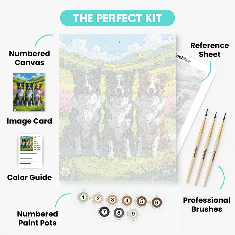 Border Collies in Rolling Hills - Paint by Numbers Kit