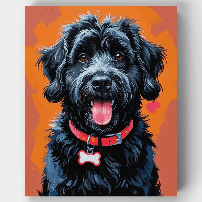 Fluffy Black Doodle Dog - Paint by Numbers Kit