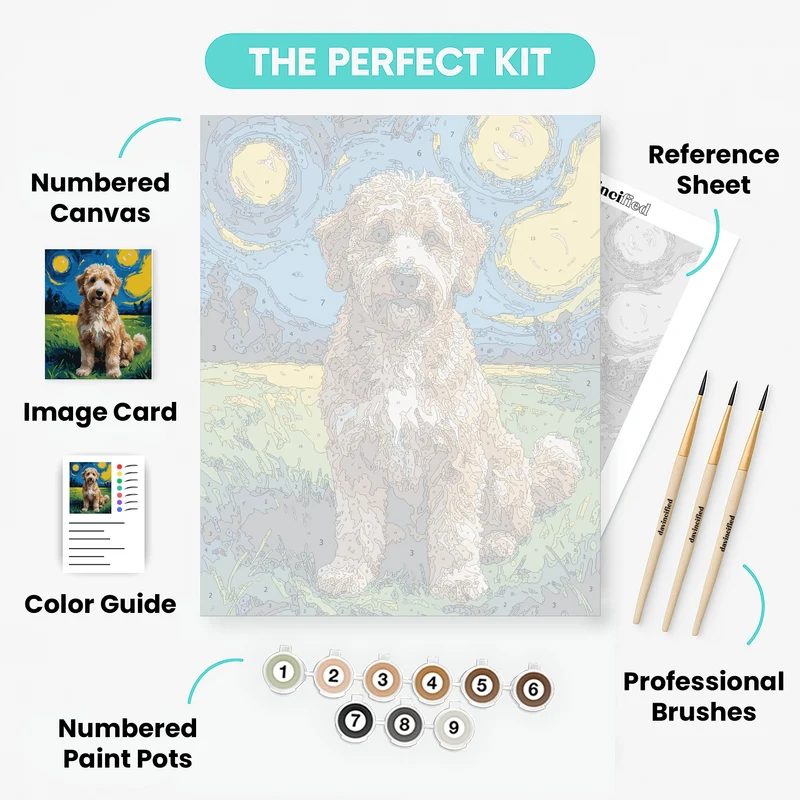 Goldendoodle Under Starry Night - Paint by Numbers Kit