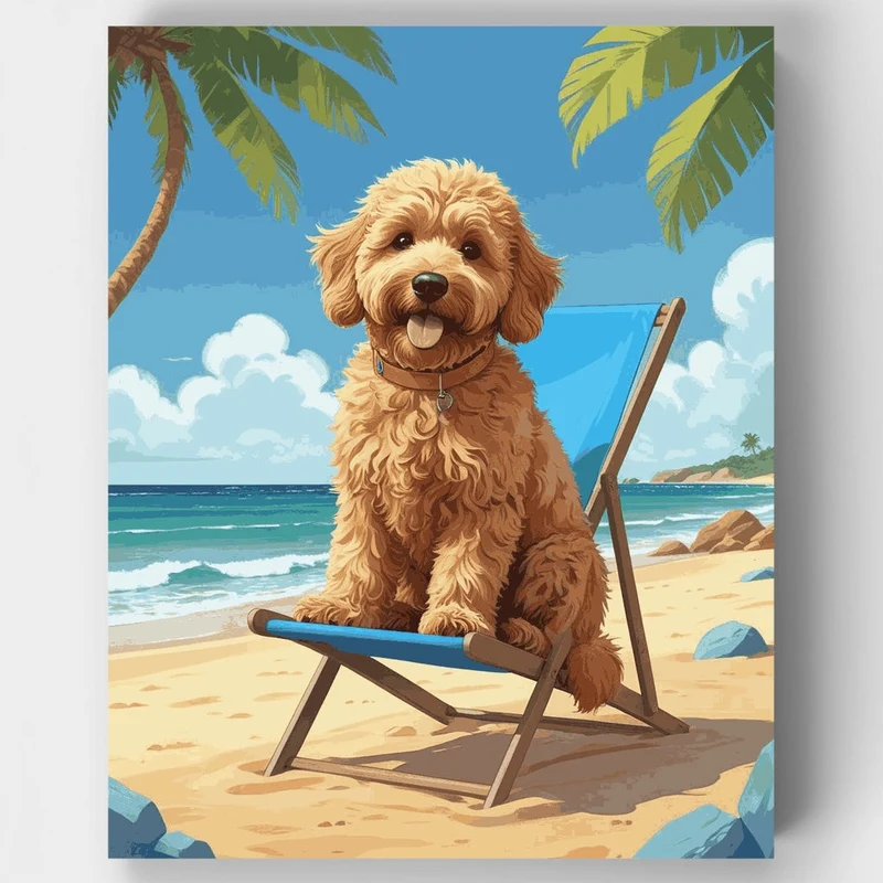Goldendoodle Beach Vacation - Paint by Numbers Kit