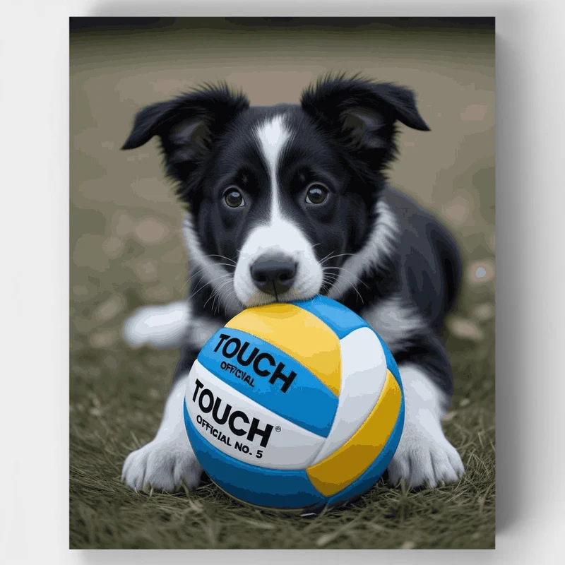 Border Collie Puppy with Volleyball - Paint by Numbers Kit