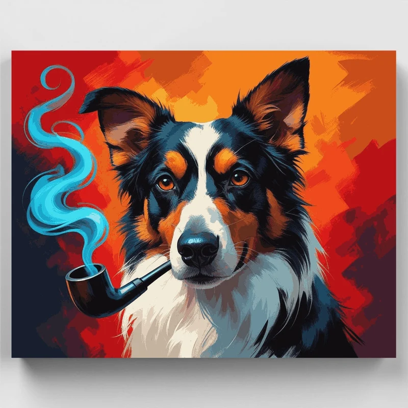 Distinguished Border Collie with Pipe - Paint by Numbers Kit
