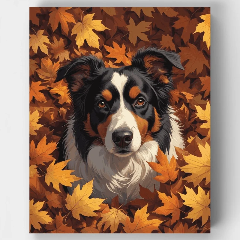 Border Collie in Autumn Leaves - Paint by Numbers Kit