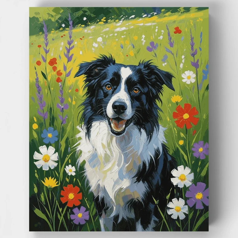 Border Collie in Wildflower Meadow - Paint by Numbers Kit