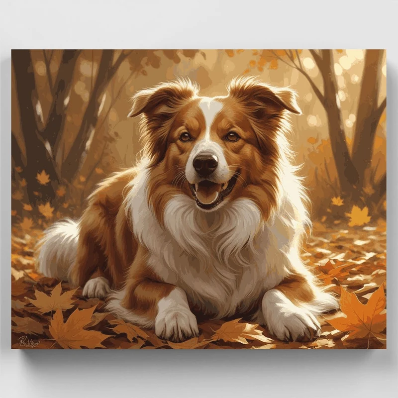 Border Collie in Autumn Forest - Paint by Numbers Kit