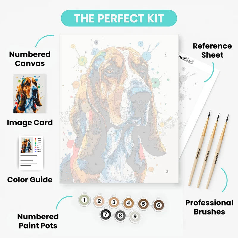 Watercolor Splash Basset Hound - Paint by Numbers Kit