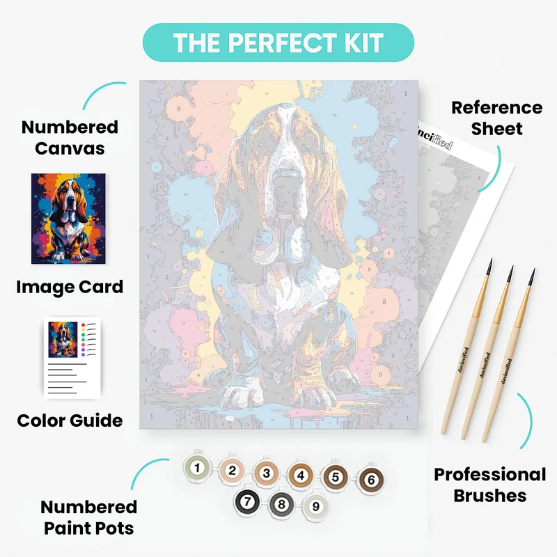 Colorful Basset Hound - Paint by Numbers Kit