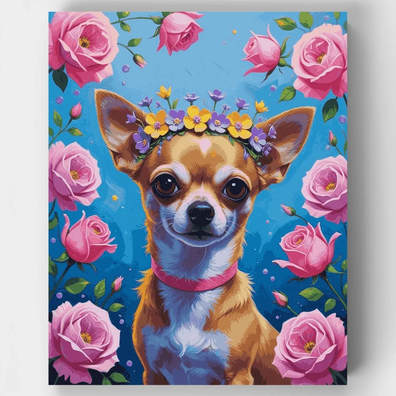 Chihuahua with Flower Crown - Paint by Numbers Kit