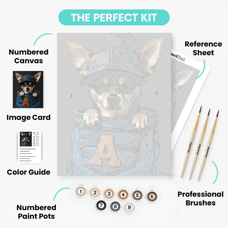 Stylish Chihuahua in Denim Pocket - Paint by Numbers Kit