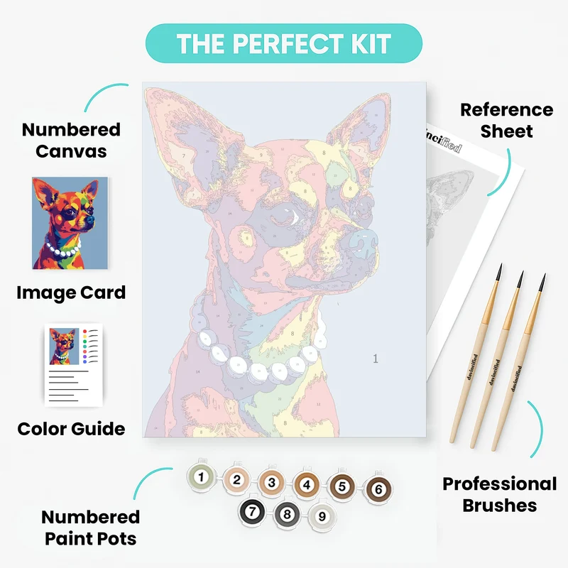 Vibrant Pop Art Chihuahua with Pearl Necklace - Paint by Numbers Kit