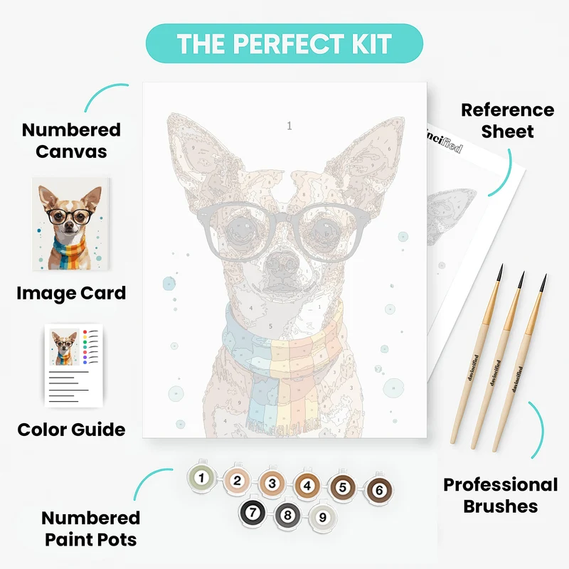 Chihuahua with Glasses and Scarf - Paint by Numbers Kit