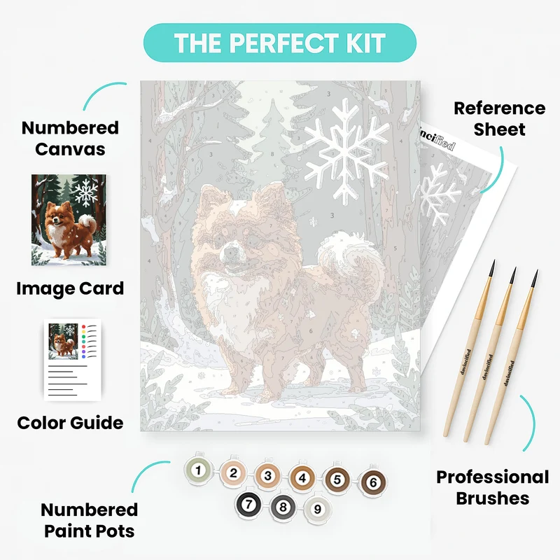 Pomeranian in Snowy Winter Forest - Paint by Numbers Kit