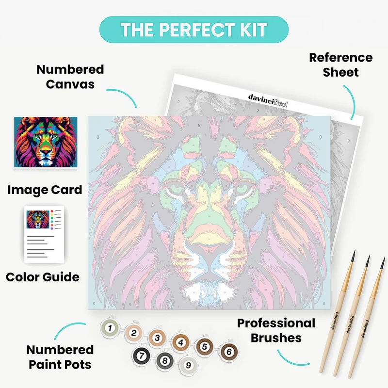 Colorful Lion Portrait - Paint by Numbers Kit