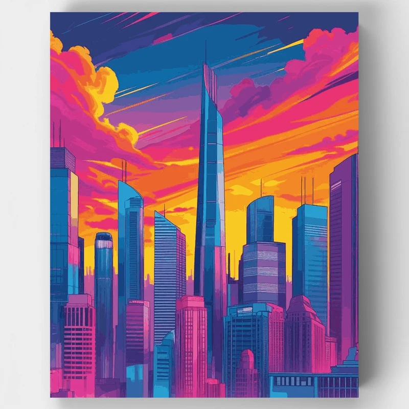 Vibrant Neon City Skyline - Paint by Numbers Kit