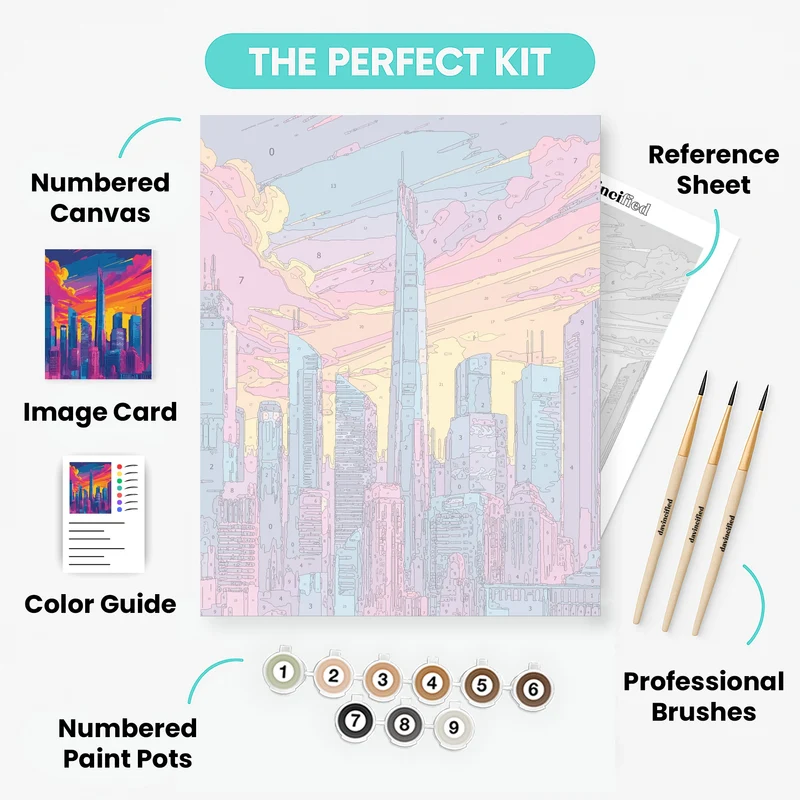 Vibrant Neon City Skyline - Paint by Numbers Kit