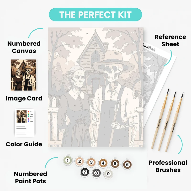 Gothic American Gothic Skeleton Parody - Paint by Numbers Kit