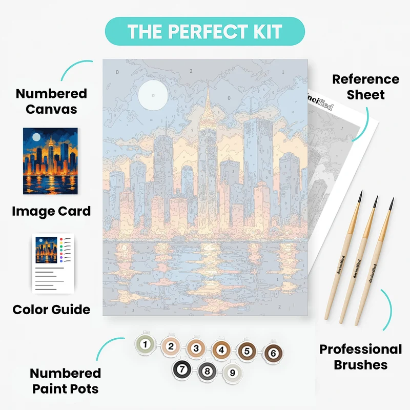 New York City Skyline at Night - Paint by Numbers Kit