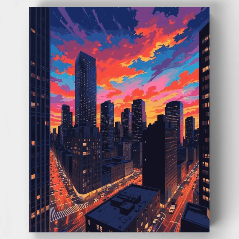 Urban Sunset Cityscape - Paint by Numbers Kit
